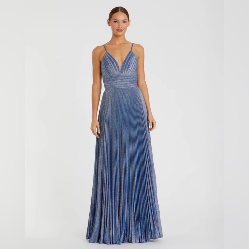 Mac Duggal Shimmer Pleated V Neck Gown 30725